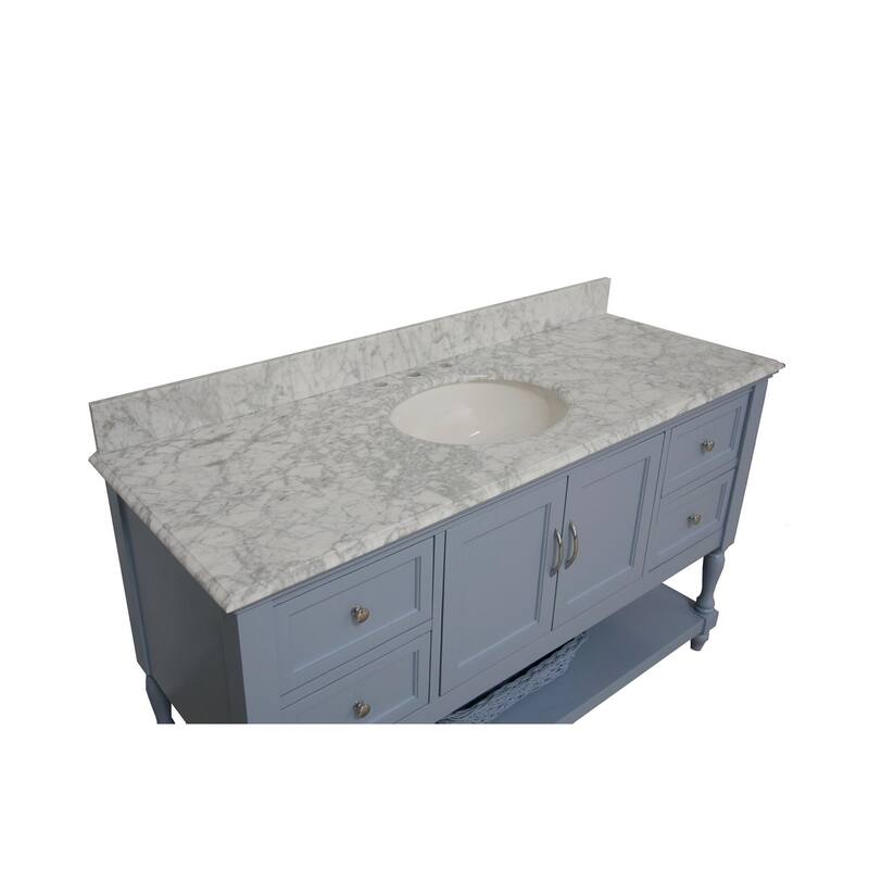 KitchenBathCollection Beverly 60" Single Bathroom Vanity with Carrara Marble Top
