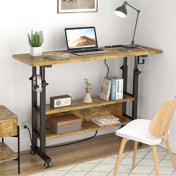 slide 2 of 18, Standing Desk with Charging Station Brown