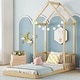 preview thumbnail 1 of 16, Twin House-shaped Roof Headboard Floor Bed (without slats) for Small Space, Living Room, Bedroom, Apartment Beige
