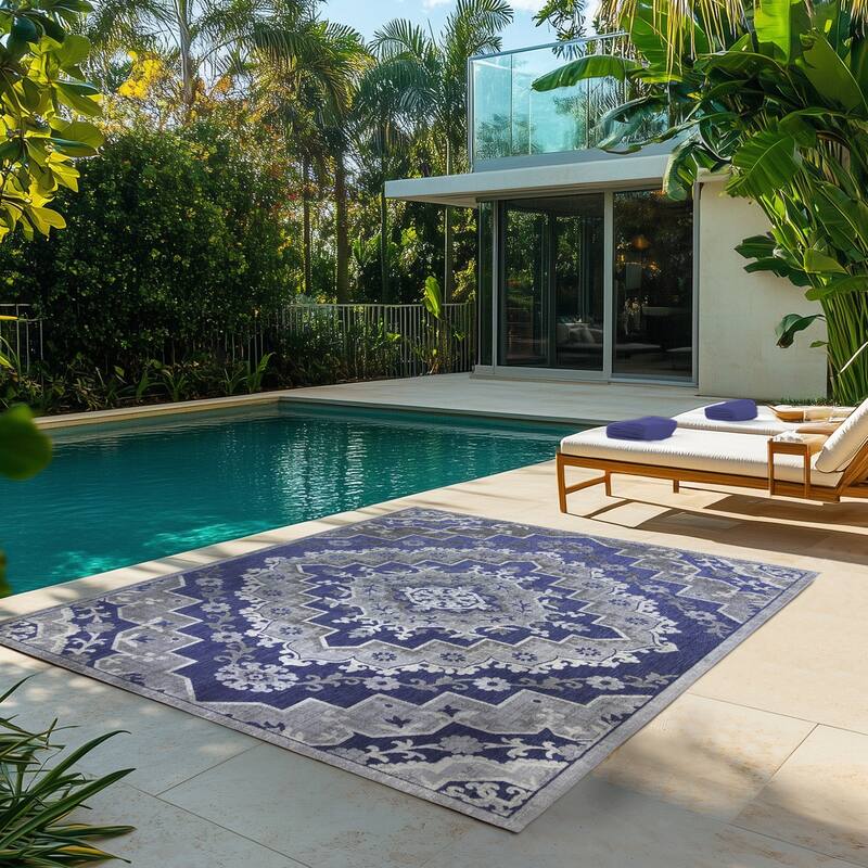Gertmenian Kalari Modern Bold Multicolored High-Low UV Protected Polypropylene Woven Indoor/ Outdoor Area Rug Collection