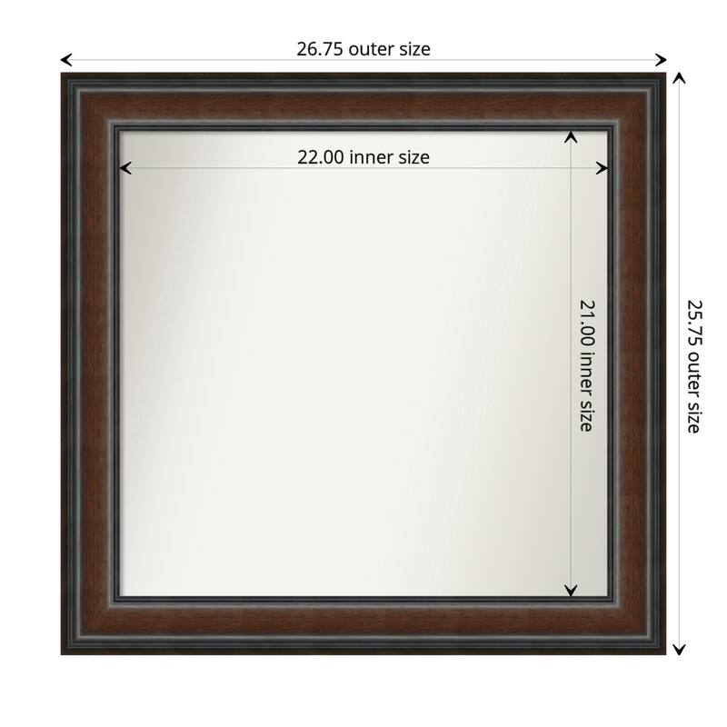 Cyprus Walnut Framed Non-Beveled Custom Wall Mirror, Bathroom Vanity Mirror - Outer Size: 26.75 x 25.75