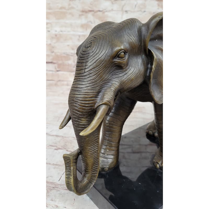 Imitative Elephant Bronze Sculpture Statue On Marble Base - Antoine Barye Reproduction Art