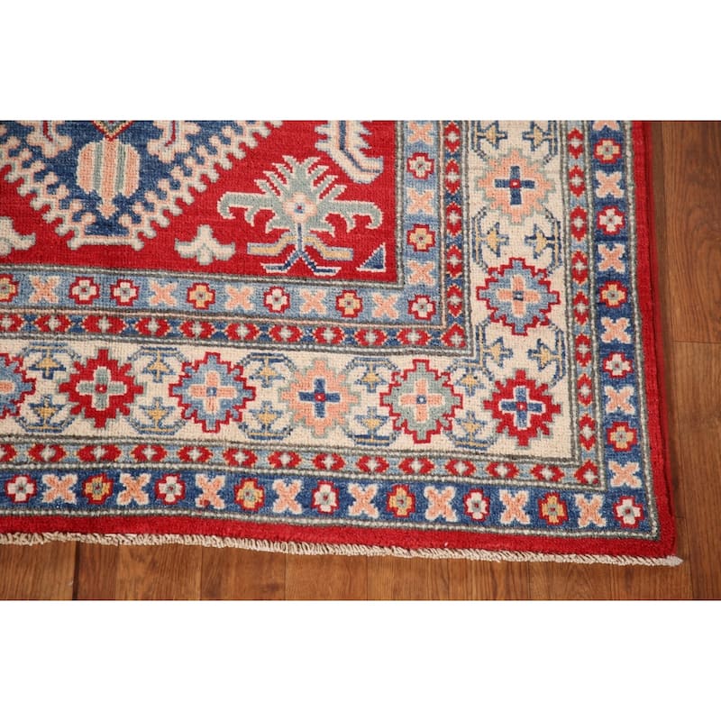 Red Kazak Rug Hand-Knotted Traditional Wool Carpet - 3'11"x 6'1"
