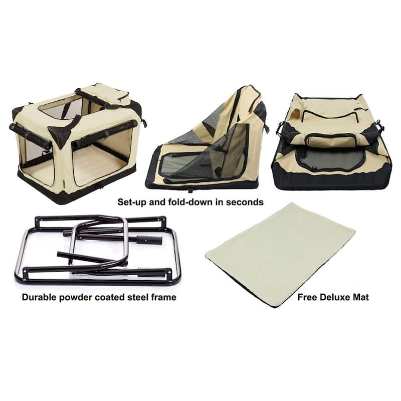 JESPET Indoor & Outdoor 3-Door Collapsible Soft-Sided Dog Crate
