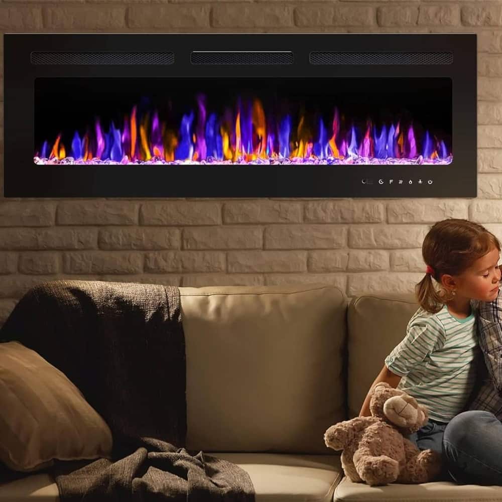 In-Wall Recessed & Mounted 80" Smart Electric Fireplace with Remote - N/A