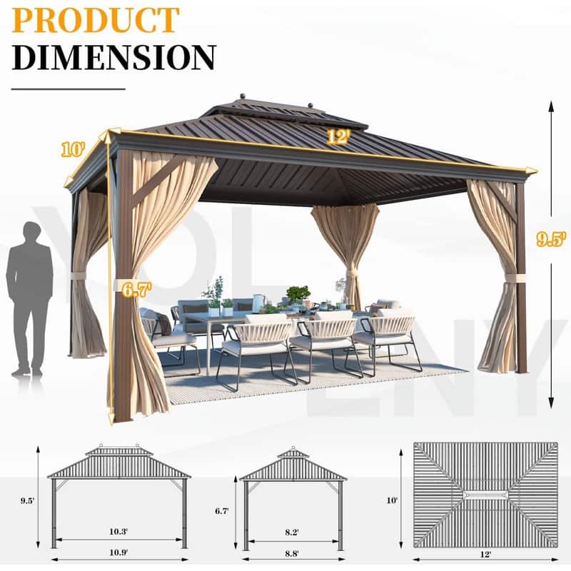 EROMMY Hardtop Asphalt Roof Spruce Wood Gazebo