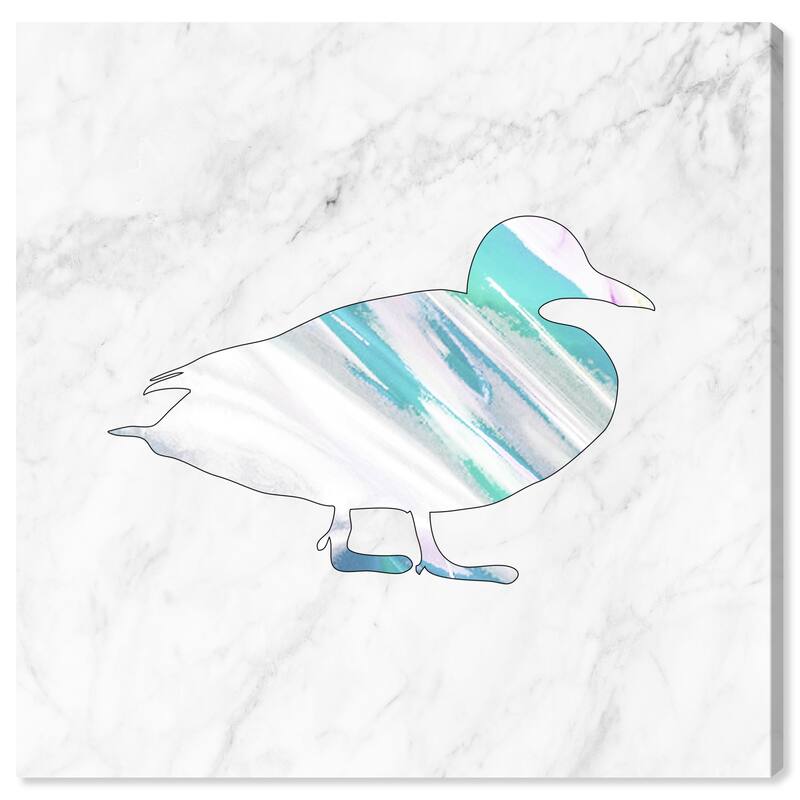 Wynwood Studio Canvas Animals Duck Holo and Marble White and Off-white Modern & Contemporary Wall Art Canvas Print