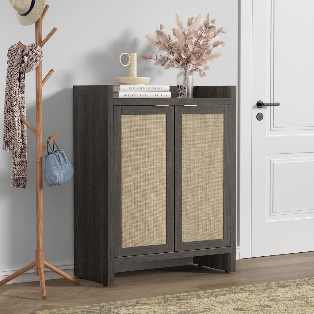 2 Doors Modern Natural Rattan Shoe Cabinet