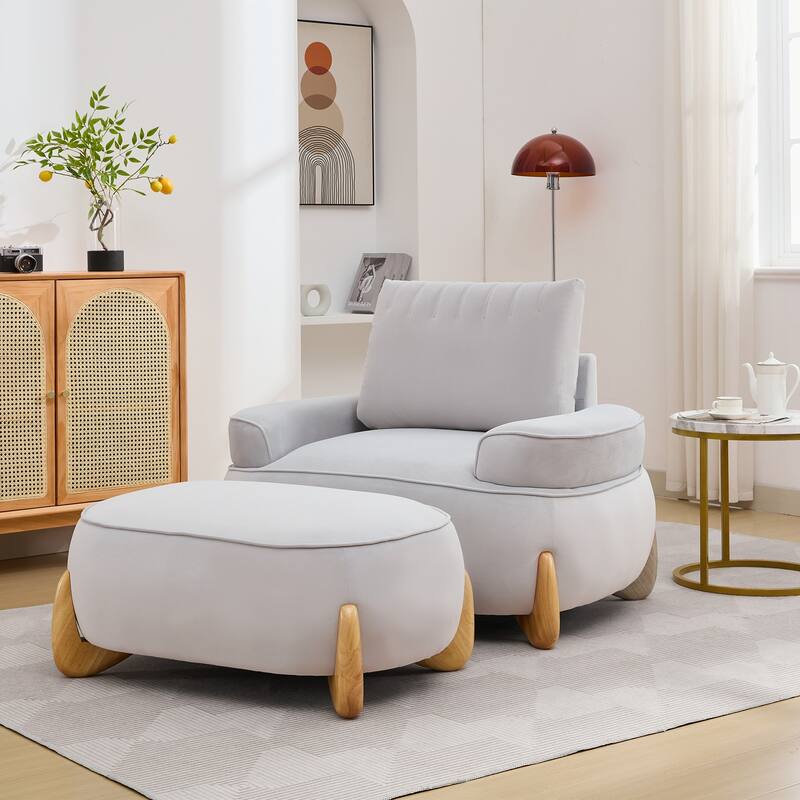 Oversized Velvet Accent Armchair with a Large Removable Ottoman