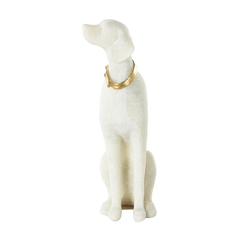 Polystone Dog Sitting Decorative Sculpture with Gold Collar - Cream - Roche River Decor