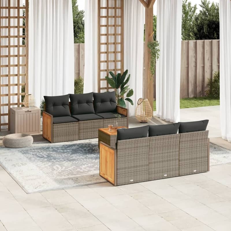 vidaXL Patio Sofa Set with Cushions Outdoor Furniture 7 Piece Poly Rattan - 21.7 x 21.7 x 14.6 - Grey