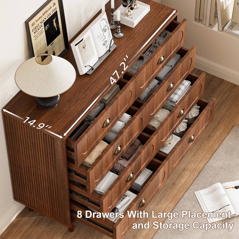 Gymojoy Fluted Dresser for Bedroom, Mid Century Modern Drawer Wood Chest Organizer, Small Storage Dresser for Living Room