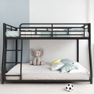 Full XL Over Queen Metal Floor Bunk Kids Bed - Modern Design, Sloping Stairs, Space-Saving for Bedroom, Easy Assembly, Black