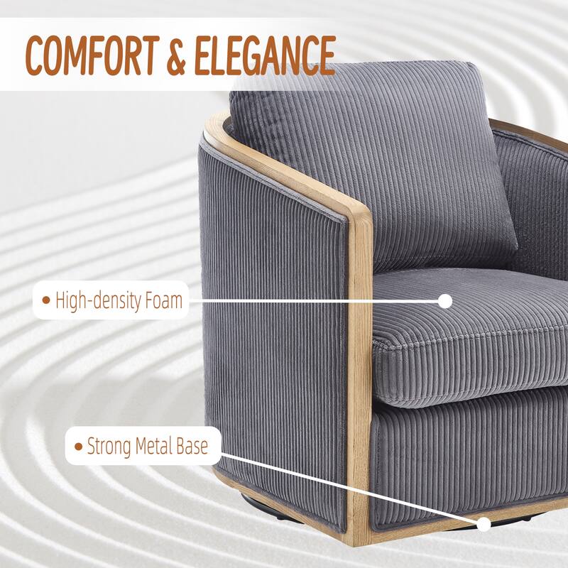Accent Chair Sofa Chair with High-Density Foam and Curved Back, Degree Swivel Barrel Club Chair Lounge Chair