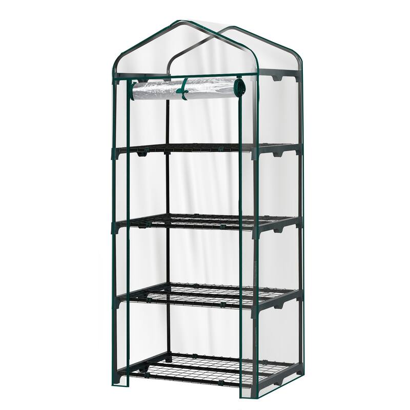 PE Cover Steel Frame 4-Tier Mini Greenhouse - Transparent
