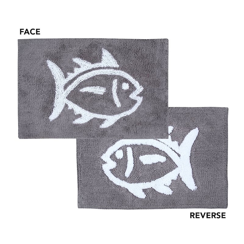 Southern Tide Skipjack Reversible Cotton Bath Rug - 17 x 24 - Harpoon Grey