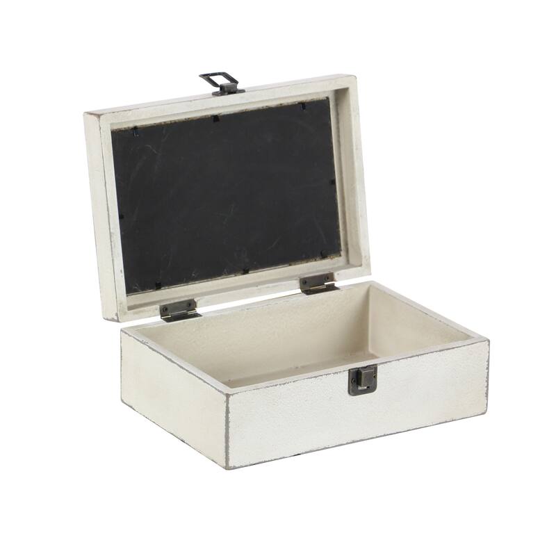 Wooden Box with Hinged Lid - Set of 2 White - Roche River Decor - 7"W x 10"L x 4"H