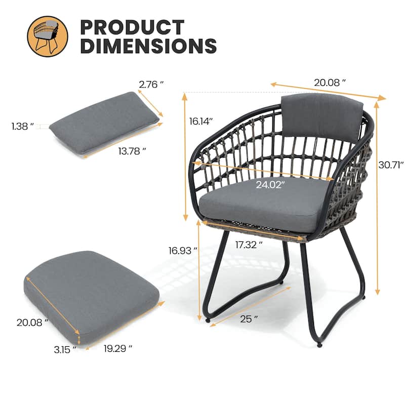 Outdoor Wicker Chairs Patio Dining Chairs Cushioned PE Rattan Seating Set