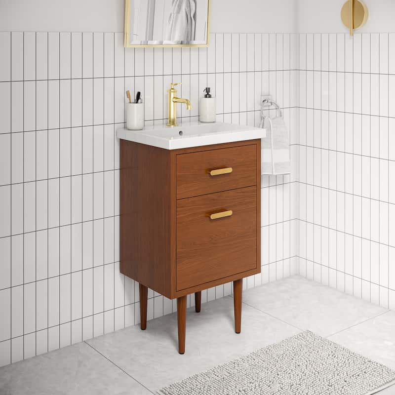 Brandy Integrated Ceramic Sink Top Vanity in Honey Walnut