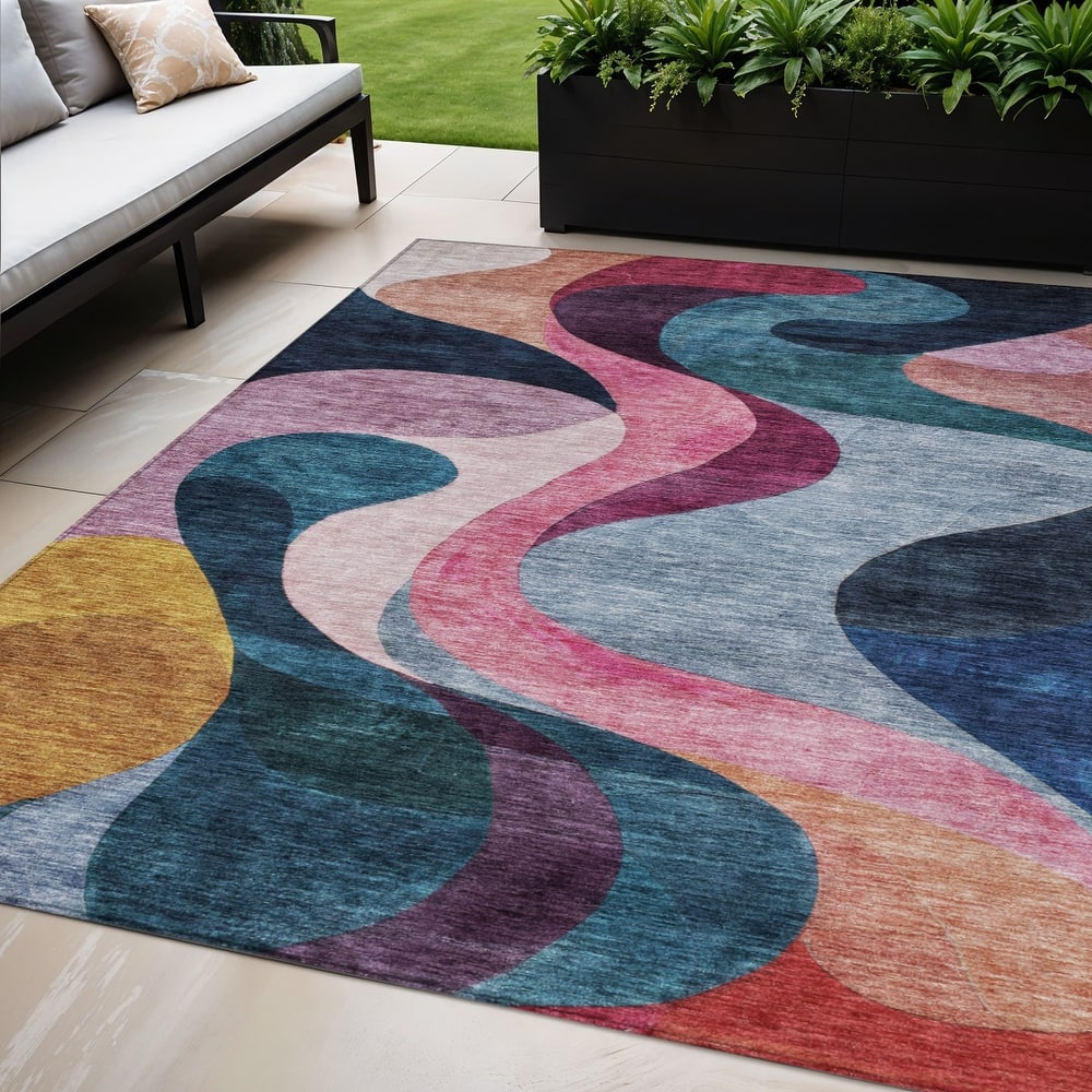 HomeRoots Abstract Transitional Rectangle Outdoor Rug