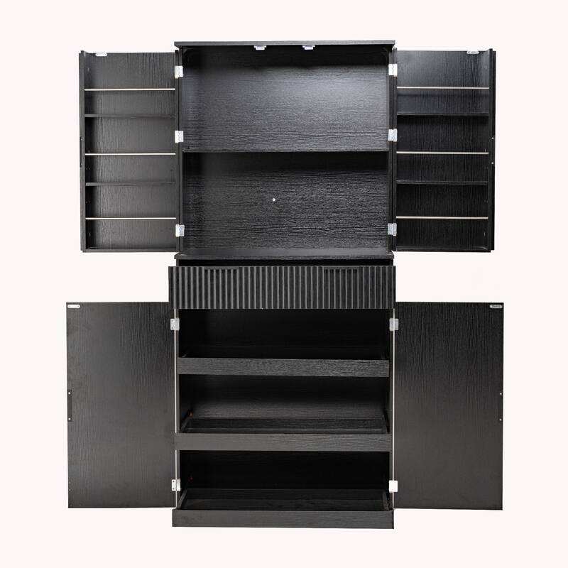 Kitchen Pantry Cabinet with 3 Keyboard Drawers, Freestanding Bathroom Cabinet with 6 Door Shelves Adjustable