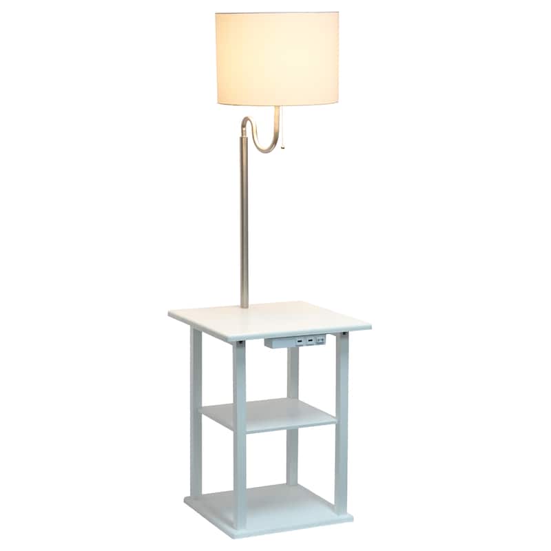 2 Tier End Table Floor Lamp with Drum Shade - 57" - White