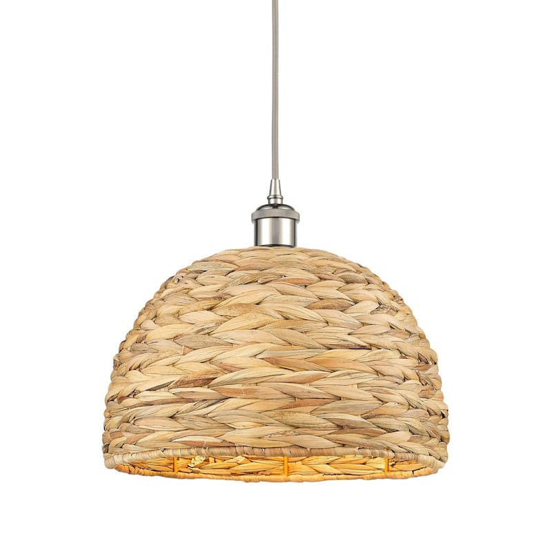 Innovations Lighting 516-1P-11-12 Woven Rattan Pendant Woven Rattan - Polished Nickel / Natural