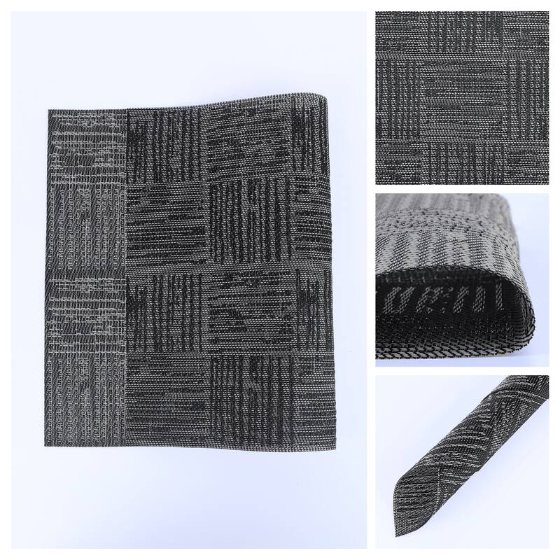 Set of 6 Placemats, Vinyl Placemats for Kitchen Dining Table Decor Washable Heat Resistant Table Placemats Wipeable Table Mat - Black