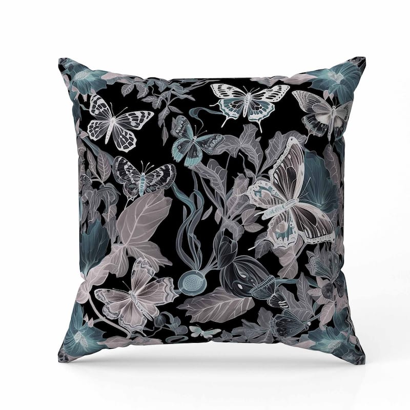 Butterfly Haven Faux Suede Reversible Throw Pillow Black and Teal