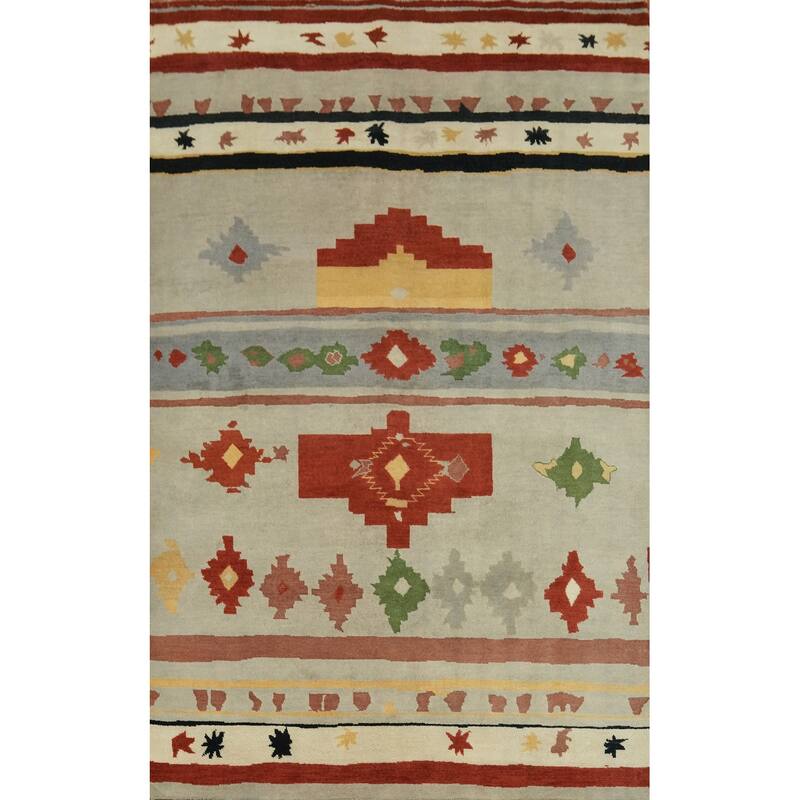 Geometric Gabbeh Vegetable Dye Area Rug Handmade Carpet - 8' 11'' X 6' 0''