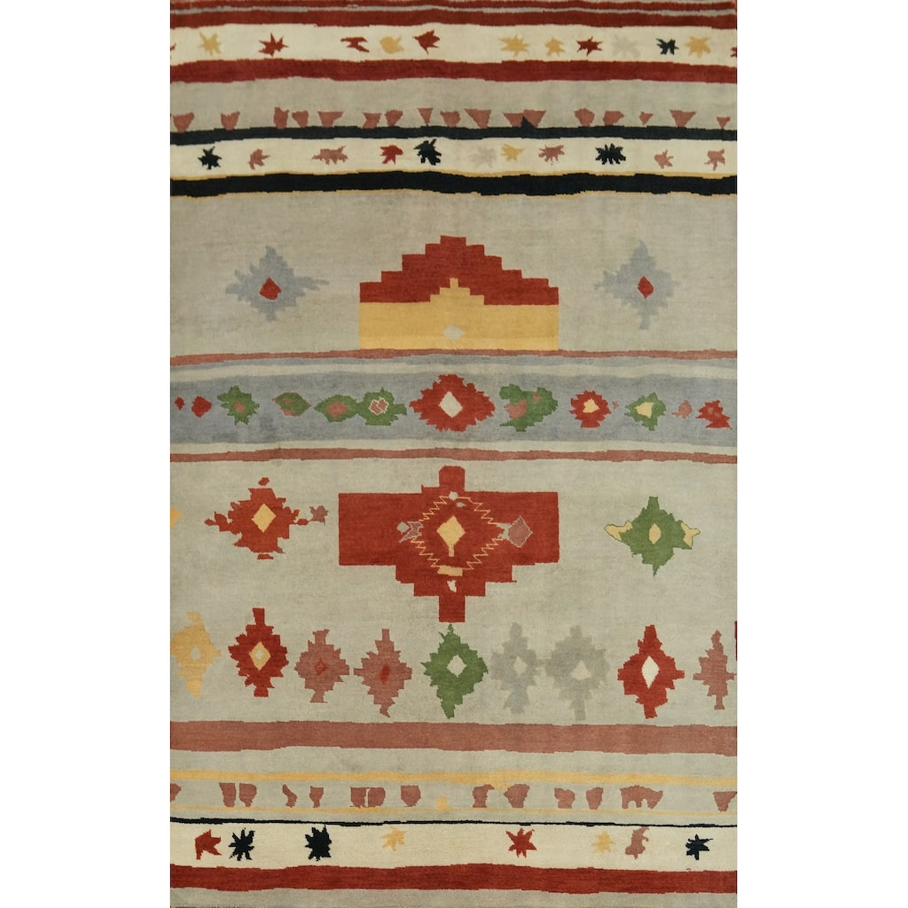 Geometric Gabbeh Vegetable Dye Area Rug Handmade Carpet - 8' 11'' X 6' 0''