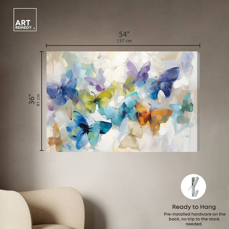 Art Remedy Fluttering Butterflies Gallery Wrapped Butterfly 1 Piece Canvas Wall Art