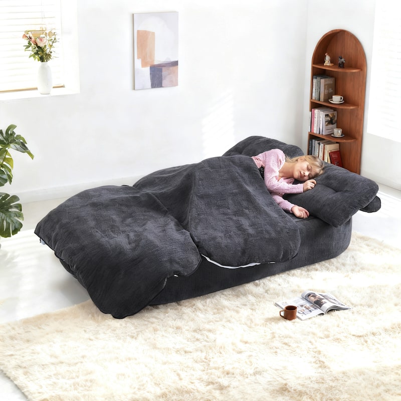 Chenille Folding Loveseat Sofa Convertible into Floor Sleeper Mattress