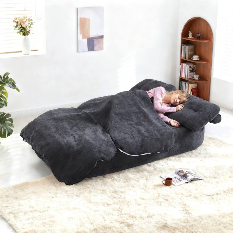 Modern Convertible Floor Sofa Bed with Corduroy Cushion, 2 Pillows & No Assembly