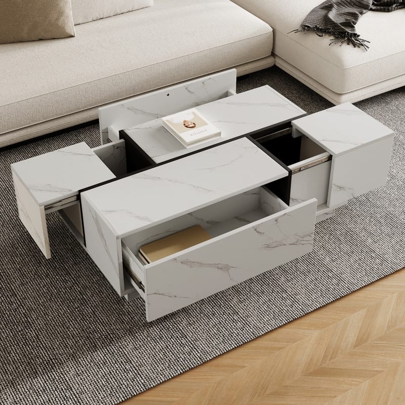Rectangular Sliding Top Coffee Table with 2 Drawers and 2 Hidden Storage for Living Room 47.2"