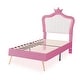 preview thumbnail 7 of 16, Twin Size Upholstered Platform Bed with Included LED Lights and Crown Headboard for Elegance