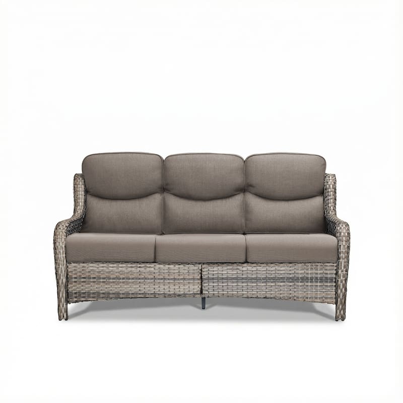 Pocassy Outdoor 3 Seat Sofa with 5 In Thick Cushion Patio Wicker Sofa