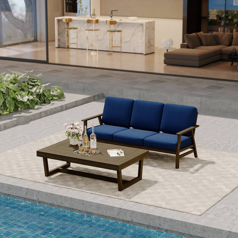 Modern Wood Outdoor Patio Sofa Loveseat with Cushion
