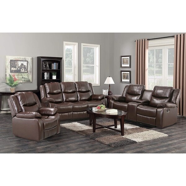 3 Pieces Sectional Sofa Set Manual Recliners with Cup Holders PU