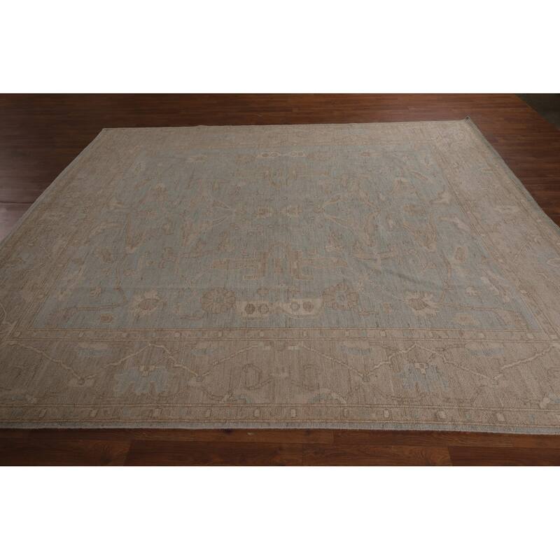 Light Blue Oushak Vegetable Dye Area Rug Handmade Wool Carpet - 8'3"x 9'7"