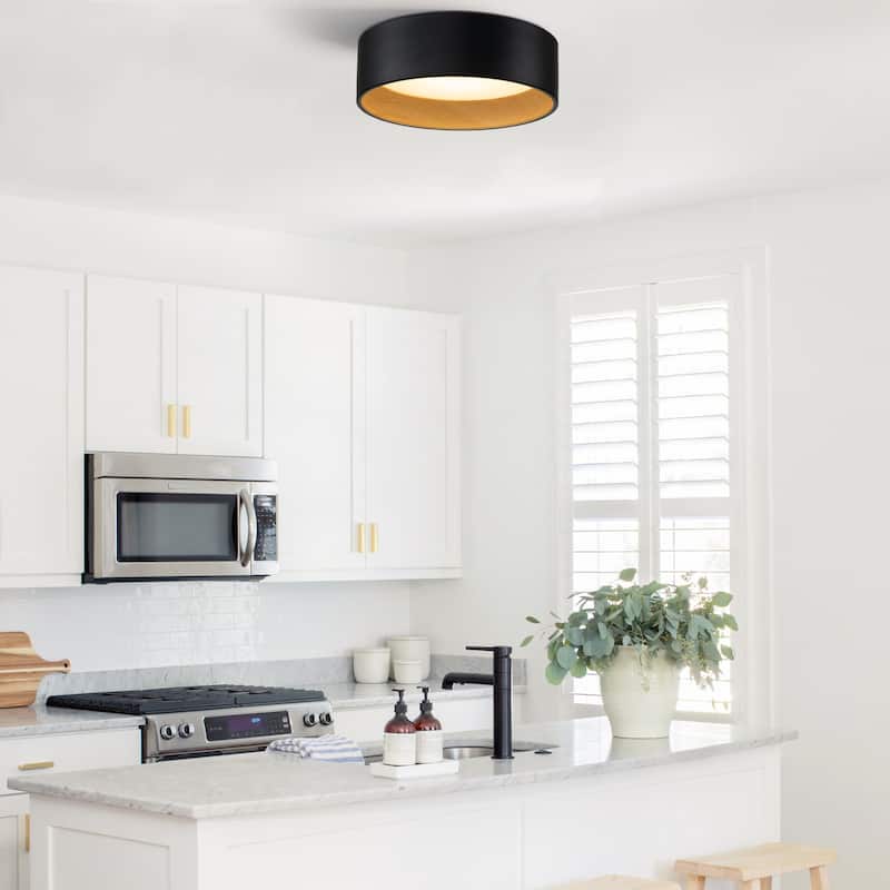 C Cattleya Black and Woodgrain 3CCT Integrated LED Flush Mount Ceiling Light
