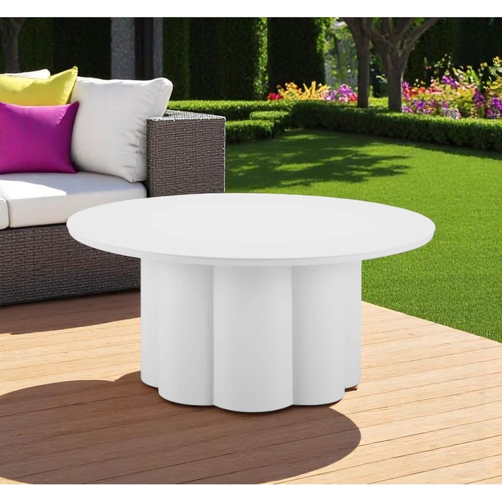 34" White Rounded Aluminum Outdoor Coffee Table