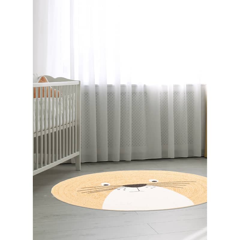 ECARPETGALLERY Braided Weave Palas Denizli Tan Jute Rug - 3'0 x 3'0