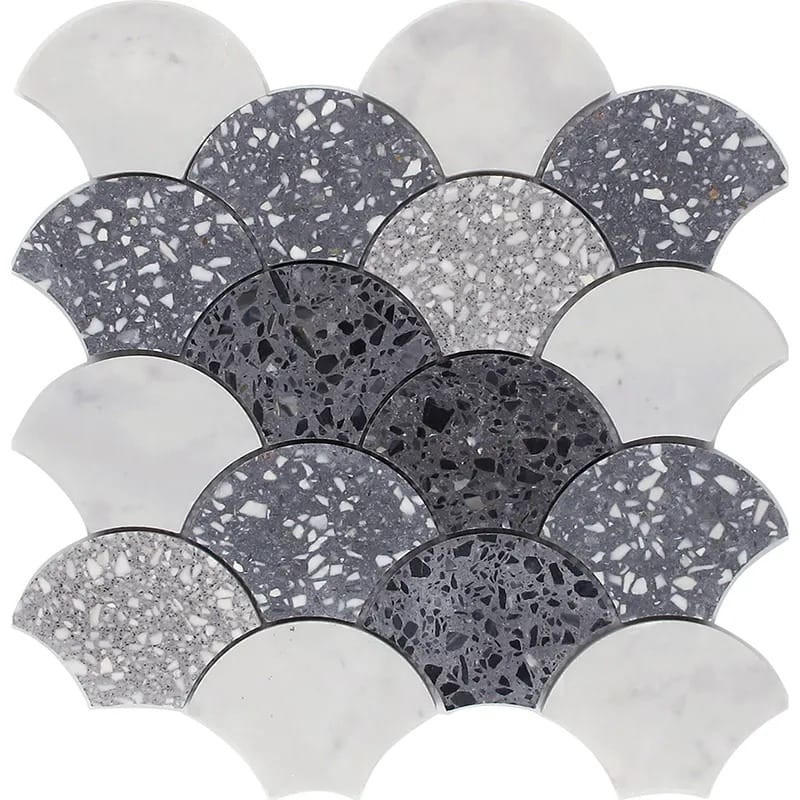 Apollo tile 12 x 12 Stellare Honed White Gray Terrazzo, Carrara Marble Tile (5 sq ft/case) - 5 Pack