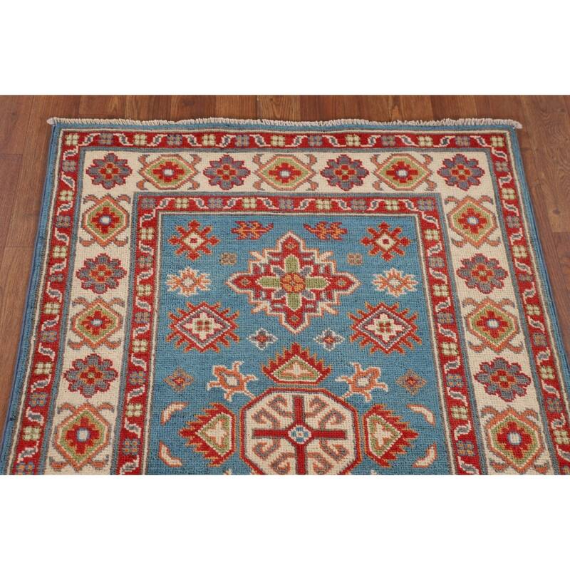 Light Blue Kazak Accent Rug Handmade Wool Carpet - 2'9" x 4'1"