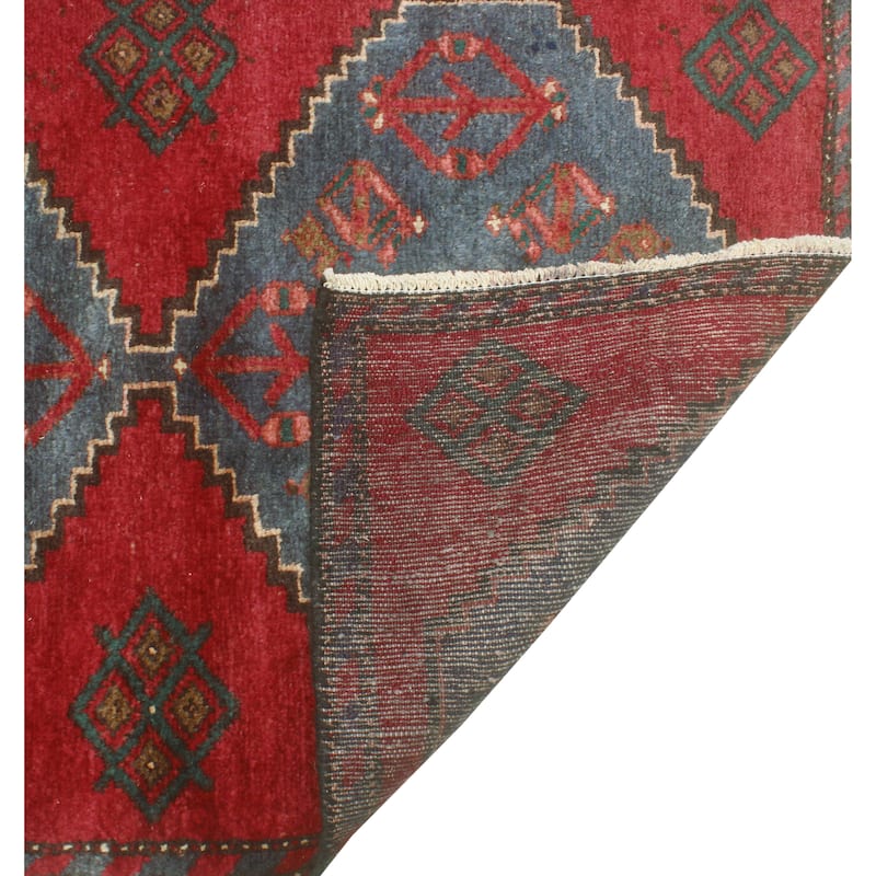 Noori Rug Fine Vintage Distressed Carver Red/Blue Runner - 2'7" x 8'10"