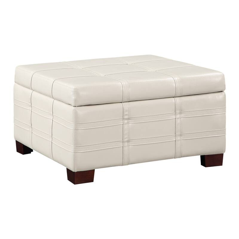 OS Home and Office Furniture Detour Strap Square Storage Ottoman in Cream Faux Leather