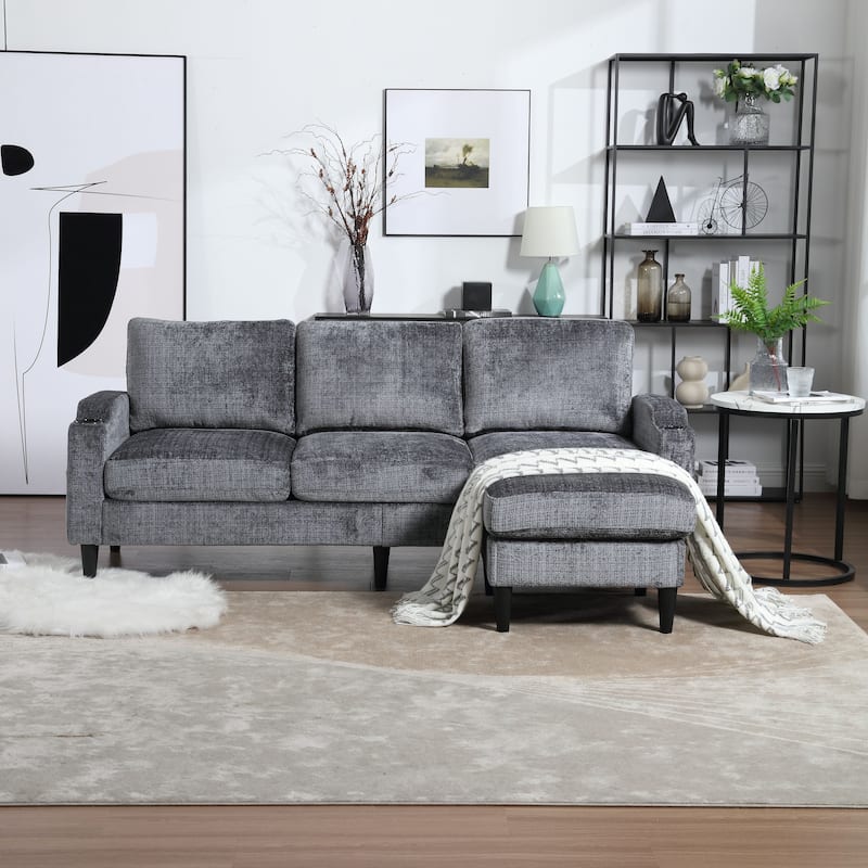 100'' Polyester L Shaped Right-Hand Facing Sectional Sofa with Storage Ottoman and Solid Wood Legs 