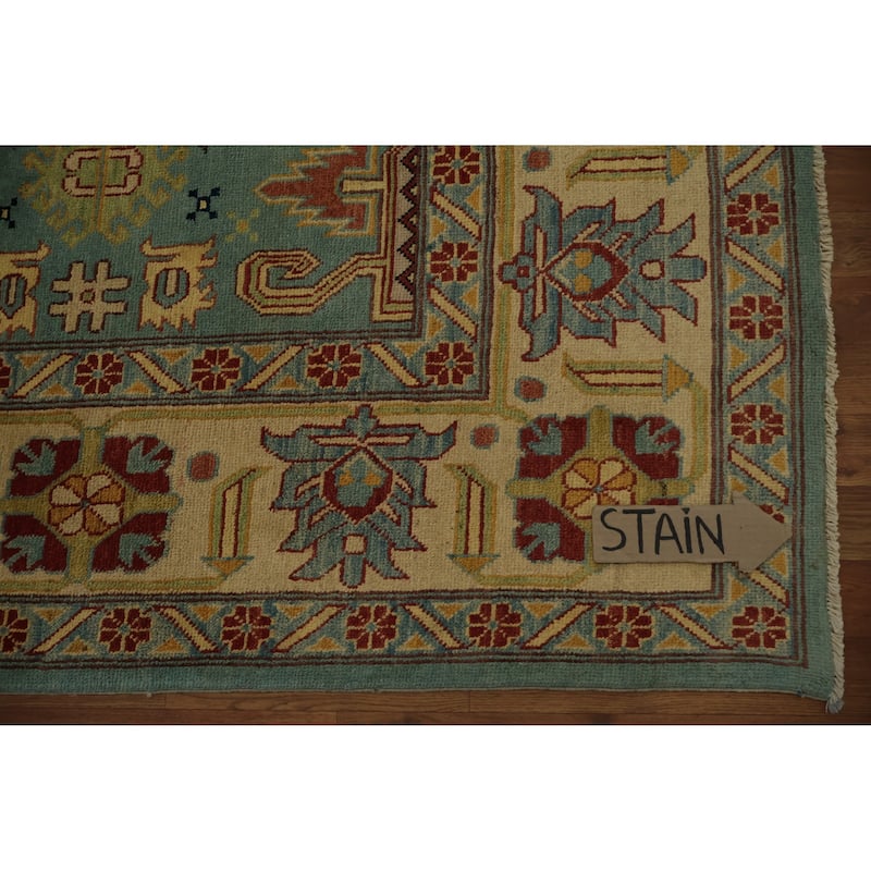 Hand Knotted Oriental 100% Wool Carpet Traditional Geometric Navy Blue & Blues Kazak Area Rug - 11' 11'' X 8' 11''
