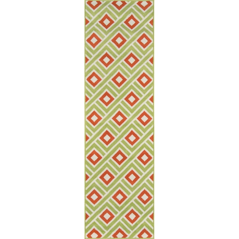 Momeni Baja Blocks Indoor Outdoor Rug - 2'3" x 7'6" Runner - Green